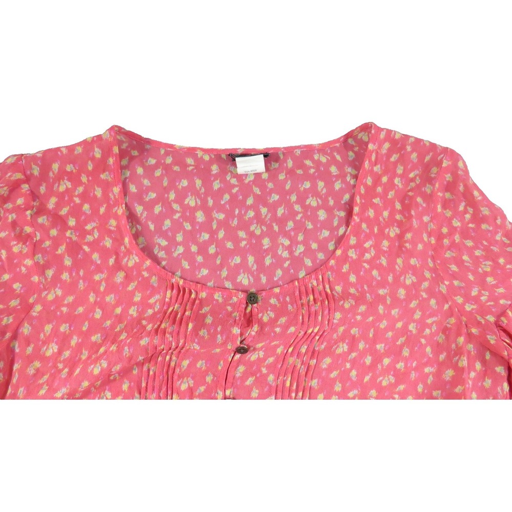 J.Crew 100% Silk Blouse Women Small Pink Floral Peplum Pintuck Ruffle Sleeve Top - Picture 4 of 8